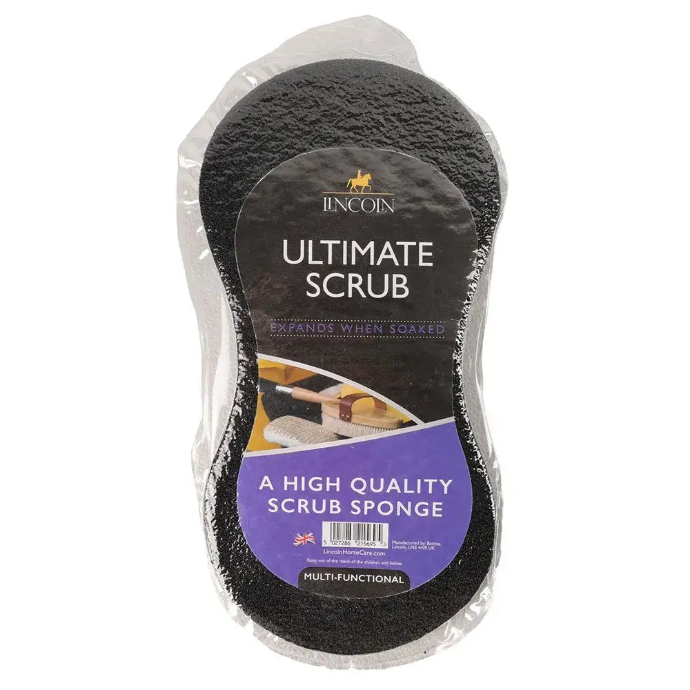 Black lincoln ultimate scrub sponge in clear plastic packaging with purple and black label for tough cleaning tasks