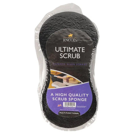 Black lincoln ultimate scrub sponge in clear plastic packaging with purple and black label for tough cleaning tasks