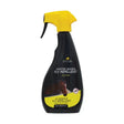 Black plastic spray bottle with bright yellow trigger labeled lincoln water based fly repellent for gentler fly control