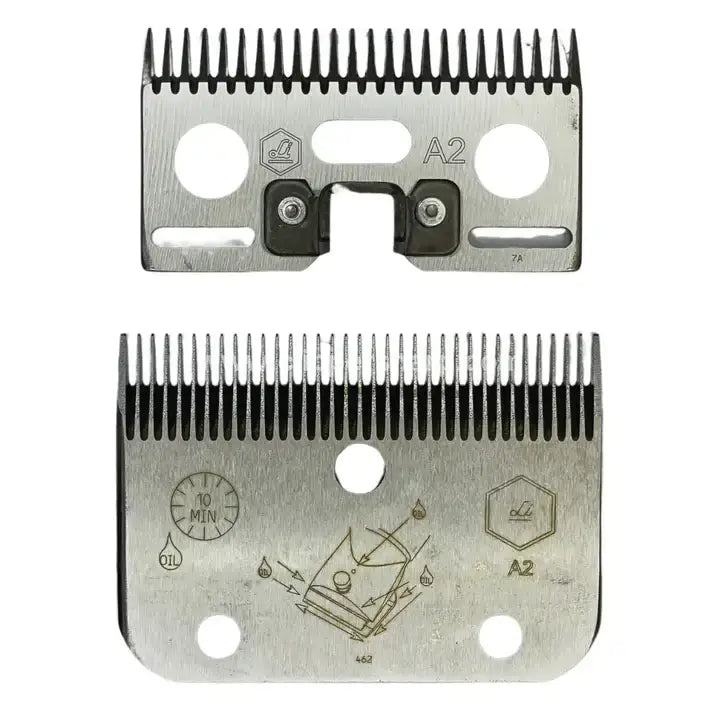 Silver metal liscop a22 clipper comb with black plastic teeth and engraved markings for a22 clipper blade set cutter