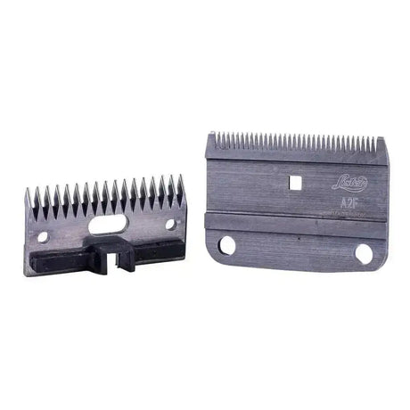 Black and silver metal lister clipper blades a2f ac fine with textured finish and precise teeth for slick shearing sheep