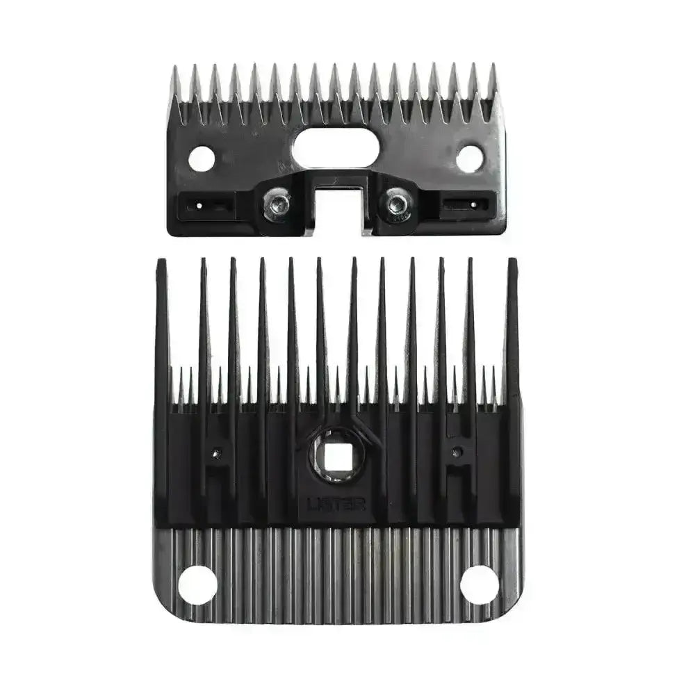 Black plastic hog lifter blades for lister clipper with precise teeth and mounting holes for easy attachment