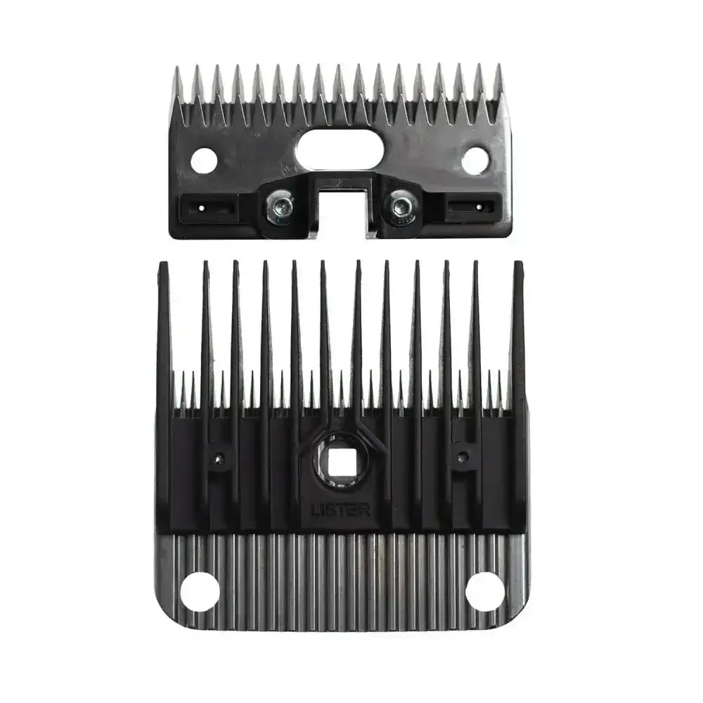 Black plastic lifter blades with metallic teeth and textured grip for easy handling in lister hog lifter blades