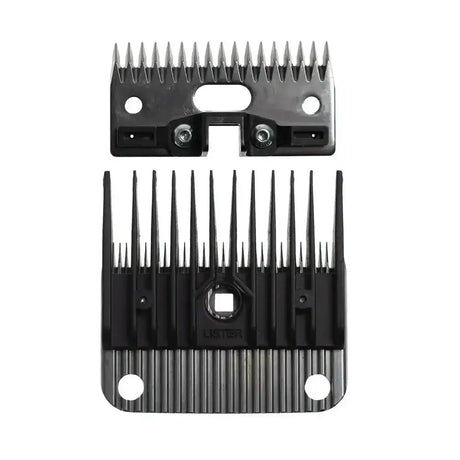 Black plastic lifter blades with metallic teeth and textured grip for easy handling in lister hog lifter blades