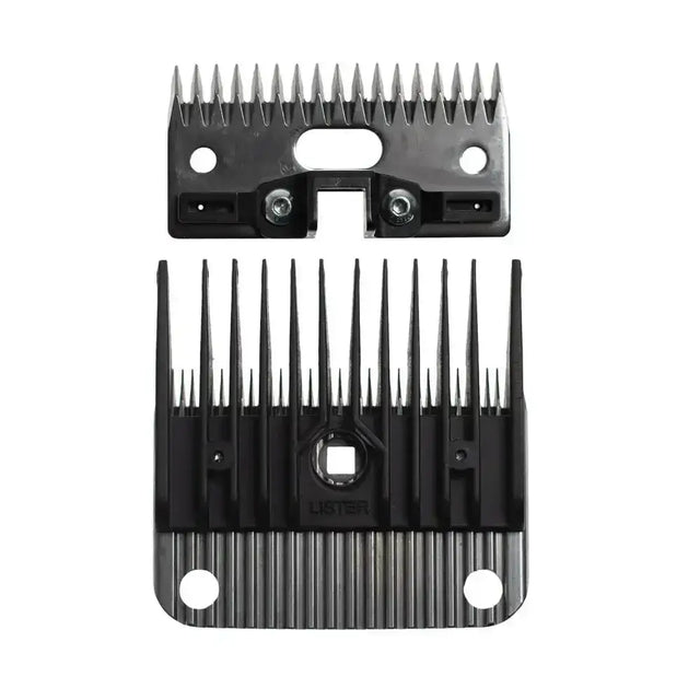 Black plastic lifter blades with metallic teeth and textured grip for easy handling in lister hog lifter blades