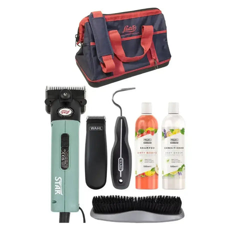 Teal and black wahl star electric pet clipper with comb attachment in the lister star equine promo kit for easy grooming
