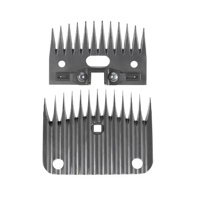 Black metal lister wizard cattle clipper comb attachments with evenly spaced teeth and mounting holes