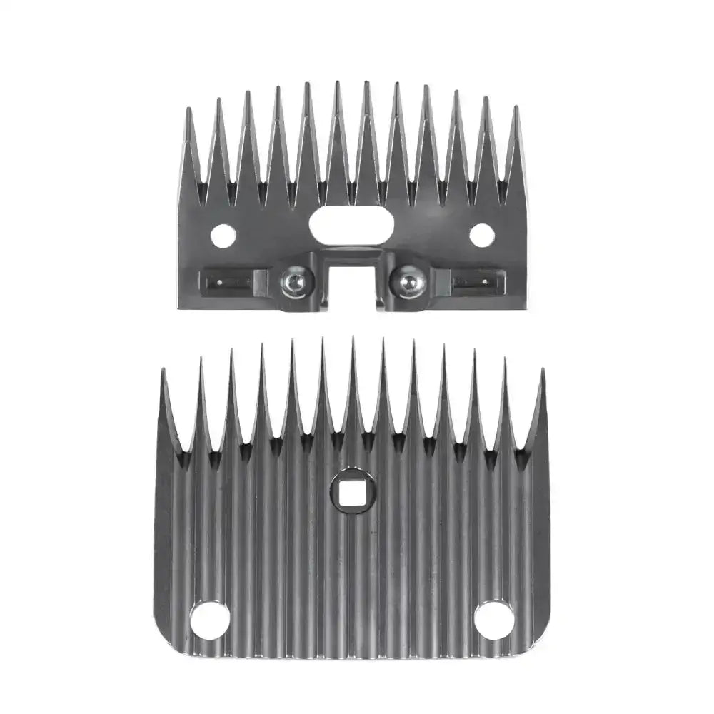 Black metal lister wizard wool blade set comb attachments with evenly spaced teeth and mounting holes for clipping