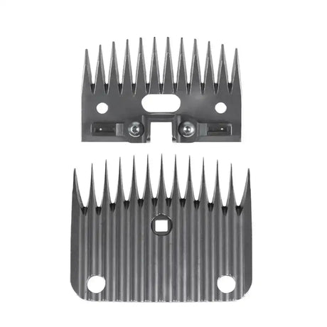 Black metal lister wizard wool blade set comb attachments with evenly spaced teeth and mounting holes for clipping