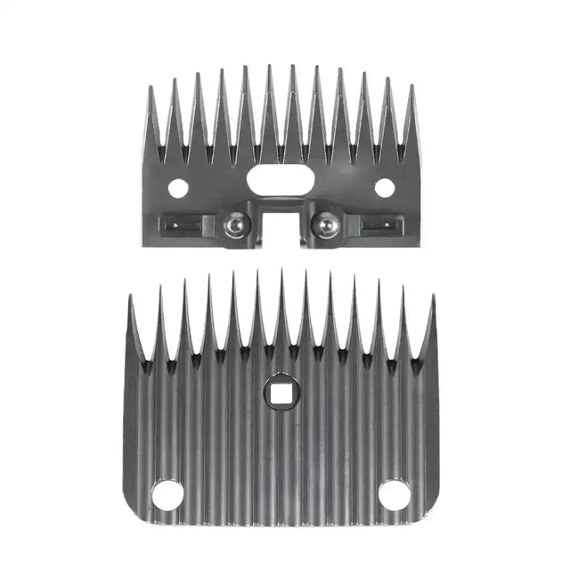 Black metal lister wizard wool blade set comb attachments with evenly spaced teeth and mounting holes for clipping