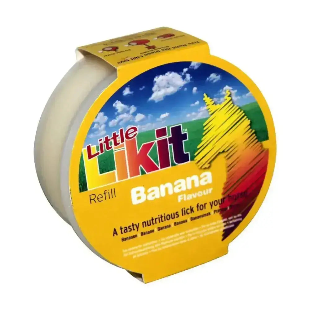 Yellow-packaged little likit banana flavour refill candy for likit horse treats 250g perfect for likit treats