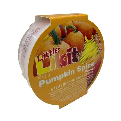 Yellow and orange packaged little likit horse treats pumpkin spice refill 250g for easy horse snacking