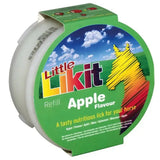 Green and white cylindrical container of likit horse treats apple flavour refill for mouth-wateringly tasty likits