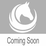 White stylized horse head logo encircled by flowing crescents on little rider star childrens riding gloves back side