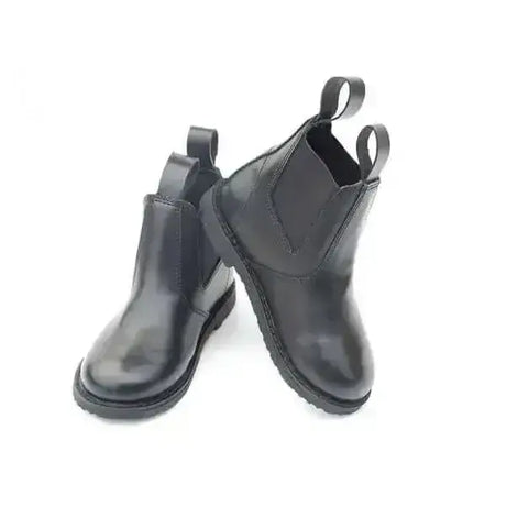 Black synthetic leather jodhpur boots with elastic side panels and pull tabs from rhinegold jodhpur boots collection