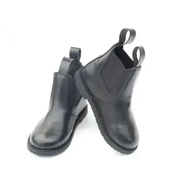 Black synthetic leather jodhpur boots with elastic side panels and pull tabs from rhinegold jodhpur boots collection
