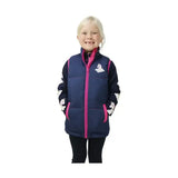 Navy blue and pink unicorn padded gilet with white embroidery by little rider perfect for cool weather layering