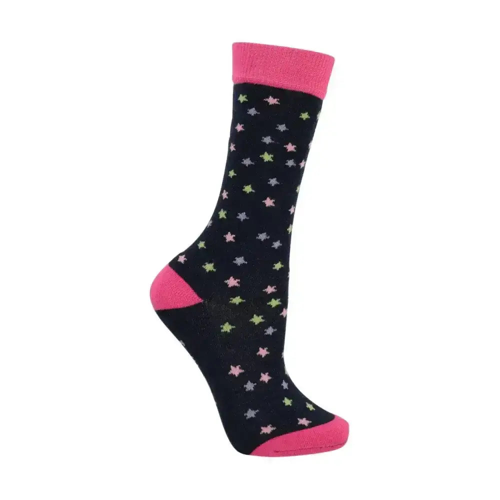 Black little rider unicorn socks with pink trim and multicolored star sock features for kids in a pack of 3