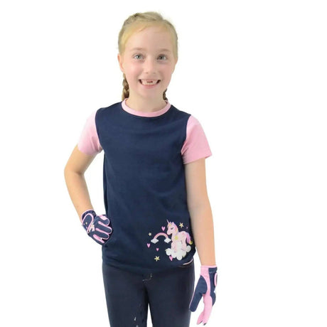 Little Unicorn T-Shirt by Little Rider Candy Pink/Navy 9-10 Years HY Equestrian Polo Shirts & T Shirts Barnstaple Equestrian Supplies