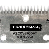 Silver metallic liveryman a2 covercoat clipper blade with 4.8mm width fine teeth and four mounting holes for clippers
