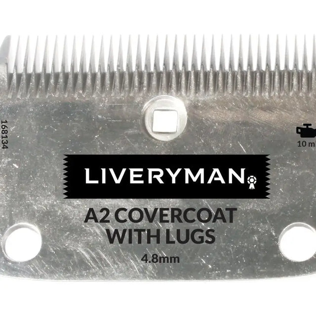 Silver metallic liveryman a2 covercoat clipper blade with 4.8mm width fine teeth and four mounting holes for clippers