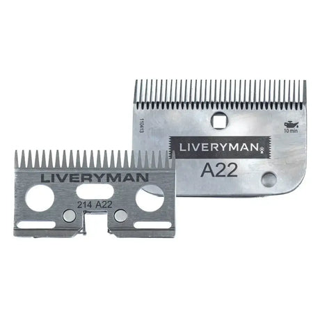 Silver metallic liveryman a22 clipper blade set with precise cutting teeth and engraved branding for sharp cuts