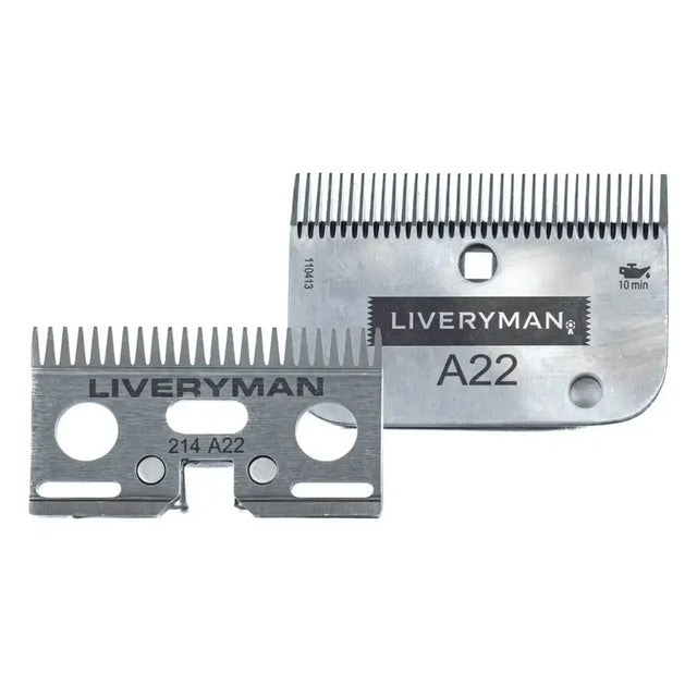 Silver metallic liveryman a22 clipper blade set with precise cutting teeth and engraved branding for sharp cuts