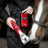 Red and silver liveryman black beauty electric horse clipper with matching red powerlitium-ion battery pack for longer clipping time