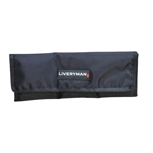 Black fabric liveryman blade wallet with rectangular patch branding perfect for everyday use