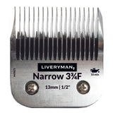 Silver metallic liveryman clipper comb with black teeth labeled narrow 3¾f 13mm ½ for cutting heights snap-on blades