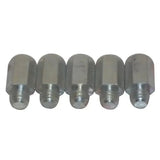 Five silver-toned metal liveryman domed studs hexagonal cap screws for horse tack accessories with rounded ends