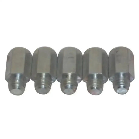 Five silver-toned metal liveryman domed studs hexagonal cap screws for horse tack accessories with rounded ends
