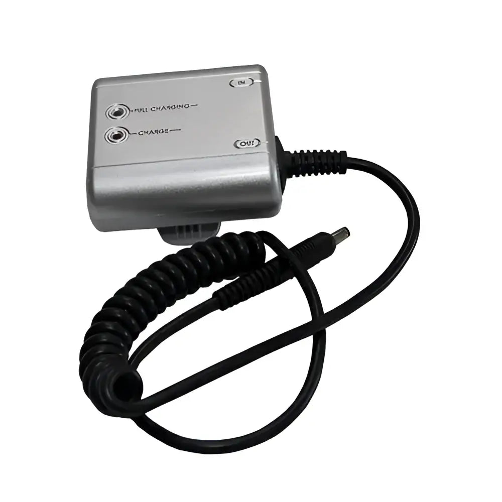 Silver liveryman harmony plus battery pack back with two labeled ports and coiled cable for powerful lithium-ion battery use
