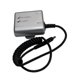 Silver liveryman harmony plus battery pack back with two labeled ports and coiled cable for powerful lithium-ion battery use