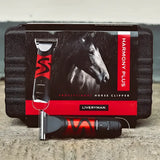 Red and black liveryman harmony plus horse clippers with ergonomic design for grooming nervous horses