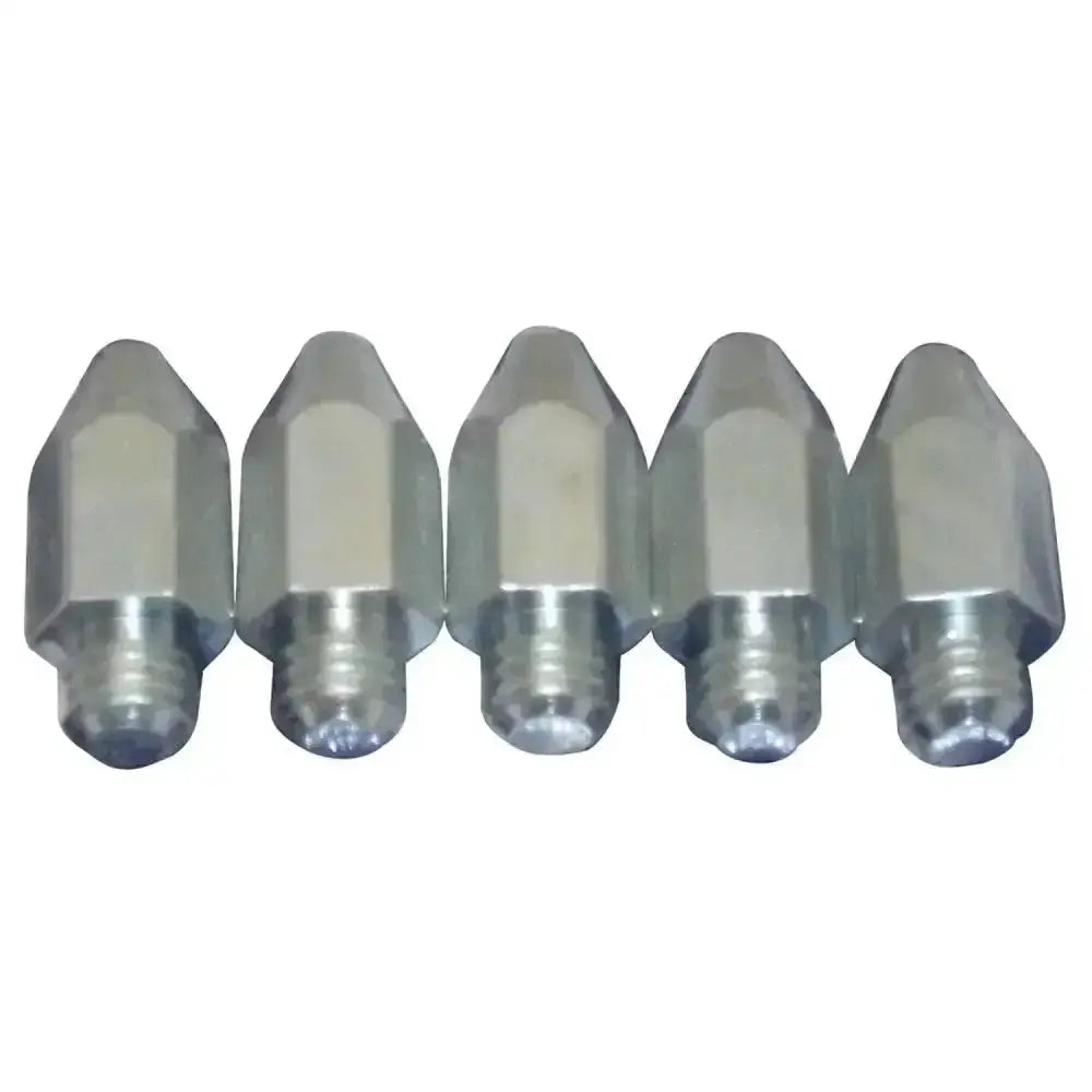 Five metallic liveryman large studs with hexagonal tips and threaded bases for horse tack accessories gaining extra grip