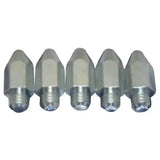Five metallic liveryman large studs with hexagonal tips and threaded bases for horse tack accessories gaining extra grip