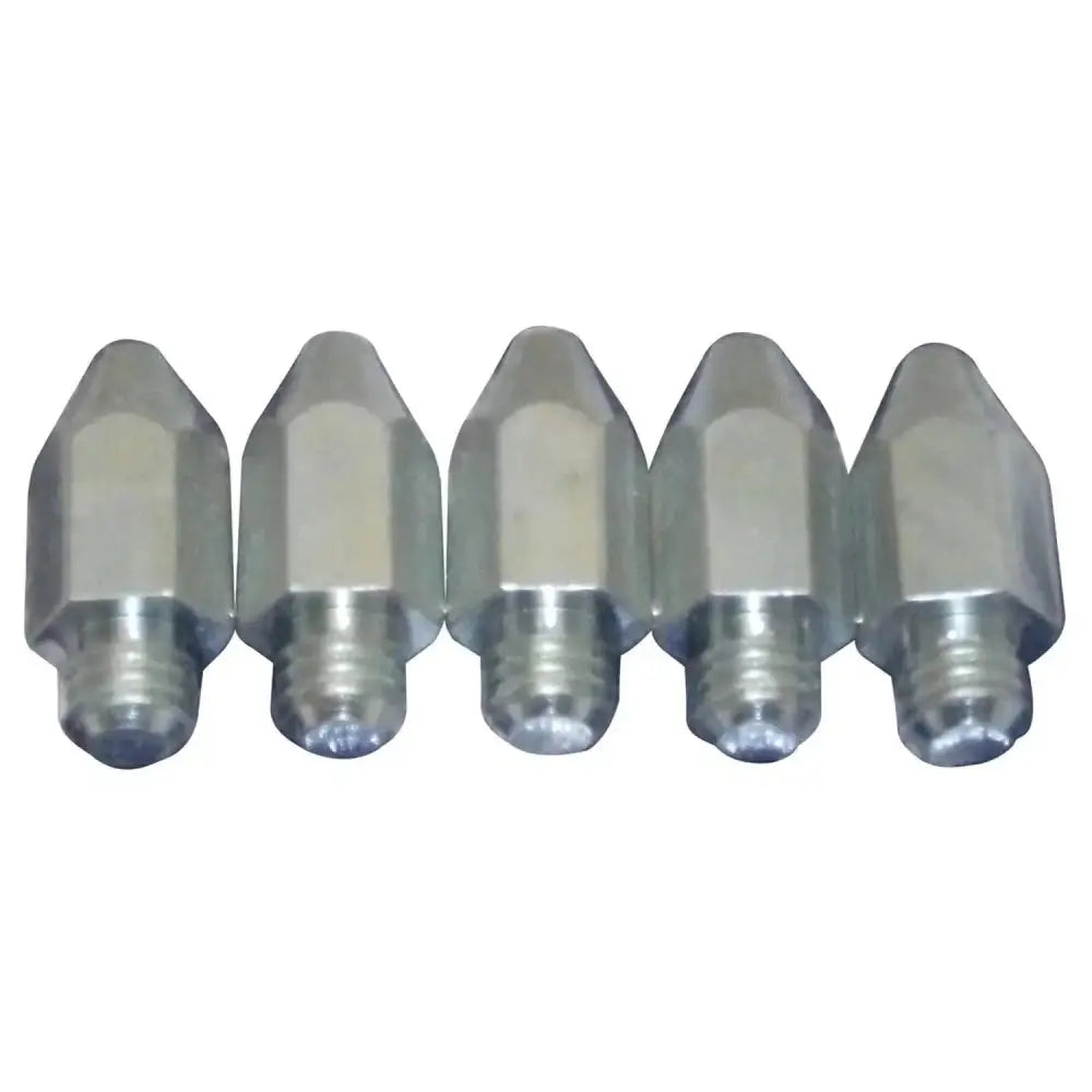 Five metallic liveryman large studs with hexagonal tips and threaded bases for horse tack accessories gaining extra grip