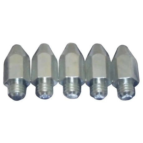 Five metallic liveryman large studs with hexagonal tips and threaded bases for horse tack accessories gaining extra grip