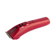 Red plastic liveryman nova trimmer with black branding and metallic blade designed for horse grooming