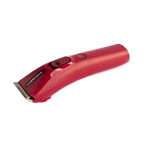 Red plastic liveryman nova trimmer with black branding and metallic blade designed for horse grooming