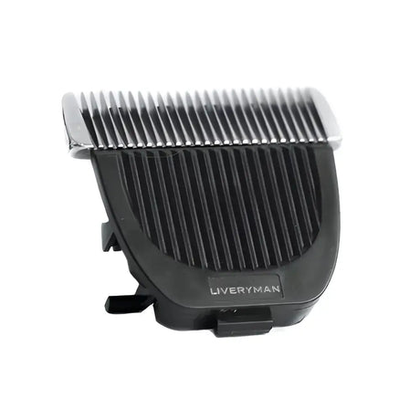 Black plastic liveryman nova trimmer blades with silver metal teeth designed for precise hair clipping use