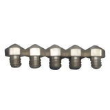 Set of five metallic liveryman road studs tips with hexagonal heads and threaded bases for horse tack accessories