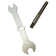 Silver metal liveryman stud tap with removable spanner featuring square hole and threaded tap tool for horse care