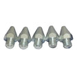 Five metallic cone-shaped liveryman studs standard 3d printer nozzles with threaded bases for additional grip