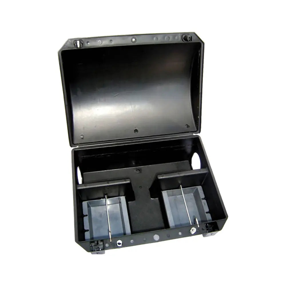 Black plastic lodi bora bait station with two compartments for organized click fast bait storage and management