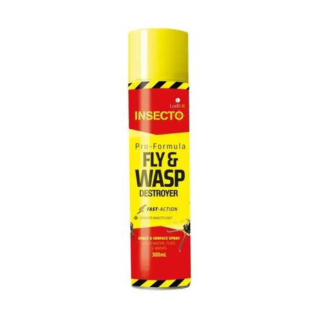 Yellow and red lodi insecto pro-formula strongest fly wasp spray can for quick wasp destroyer use