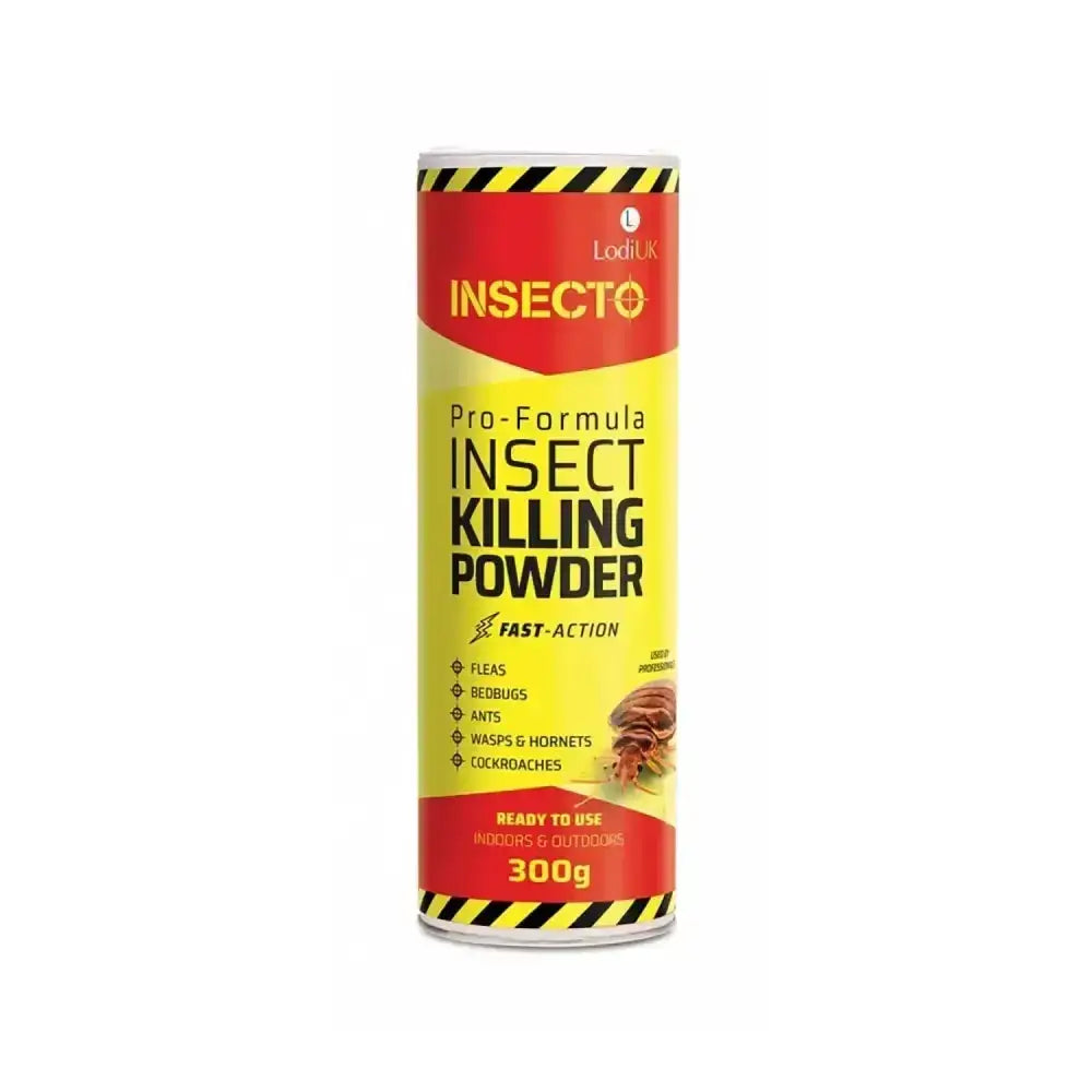 Lodi insecto pro-formula insect killing powder in yellow and red 300g container for effective pest control