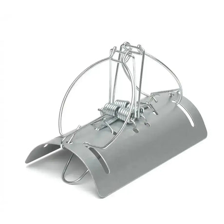 Silver metal snap trap with spring-loaded wireframe design for lodi racan mole tunnel mole tunnel trap use