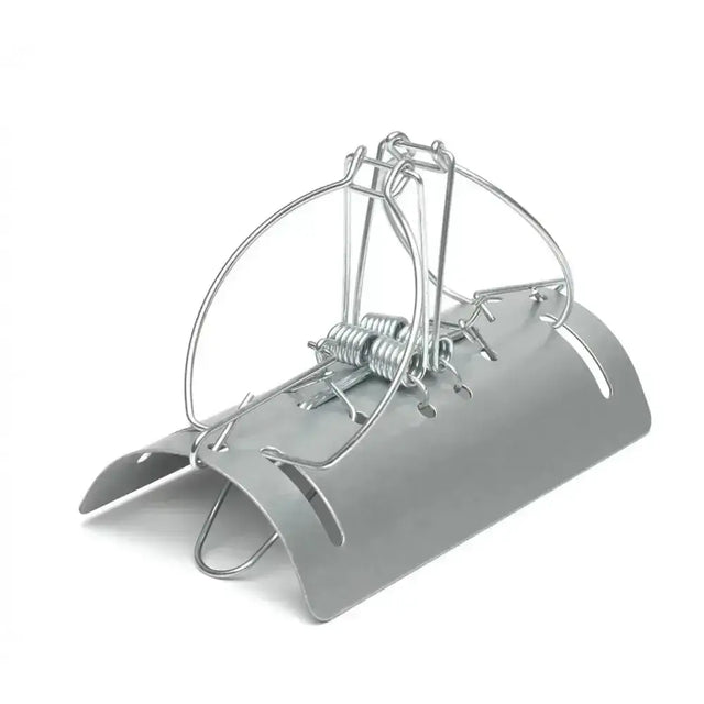 Silver metal snap trap with spring-loaded wireframe design for lodi racan mole tunnel mole tunnel trap use